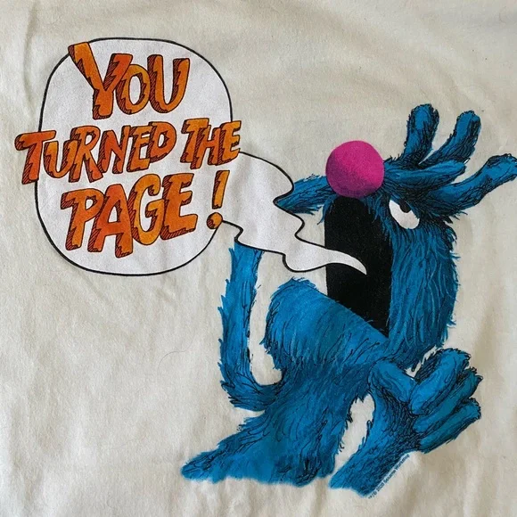 Out of Print Graphic Tee White Blue Literary Shirt Grover Monster Book - Picture 3 of 4